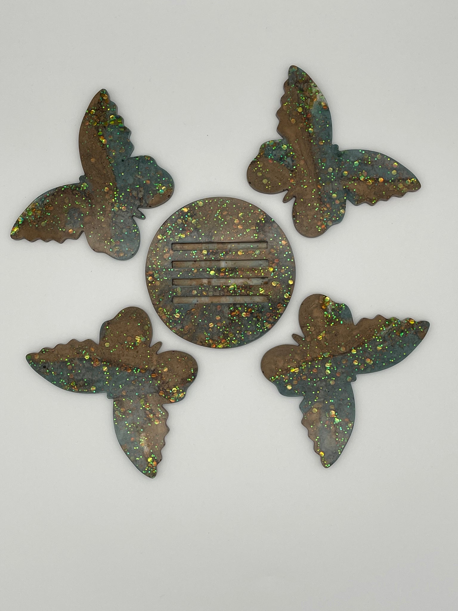 Resin Butterfly Coaster Set