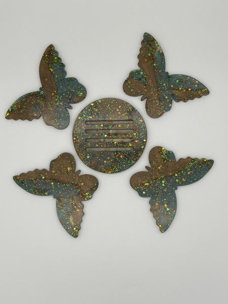 Resin Butterfly Coaster Set